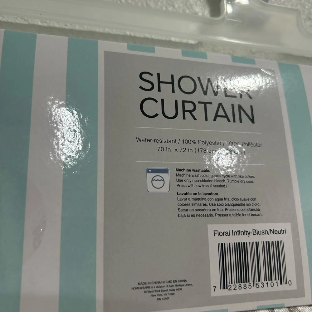 Homewear Jacquard Fabric Shower Curtain with 12 Hooks 70 x 72 in NEW